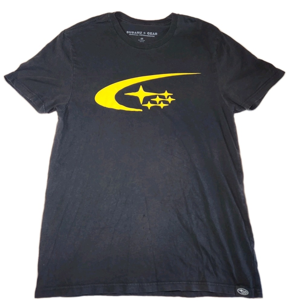 SUBARU GEAR T Shirt Mens Medium Black Yellow Graphic Tee Official Distressed
